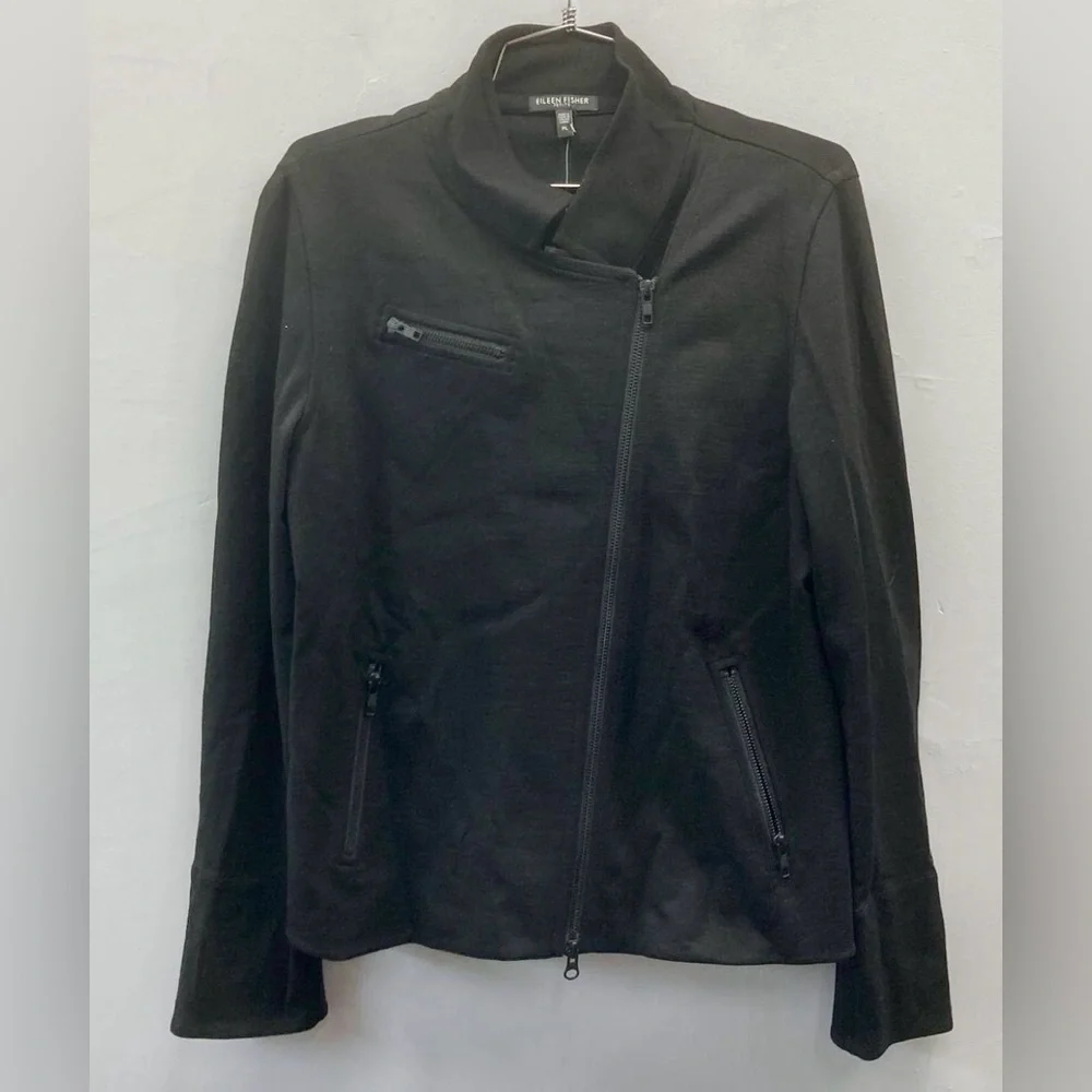 Eileen Fisher Petite Moto Jacket PL NWT Black Minimalist Capsule Workwear - Picture 3 of 9